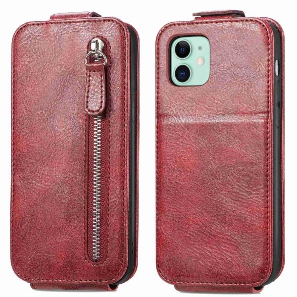 Generic Vertical Flip Phone Etui Med Zipper Til Iphone 12 Mini - Rød Red