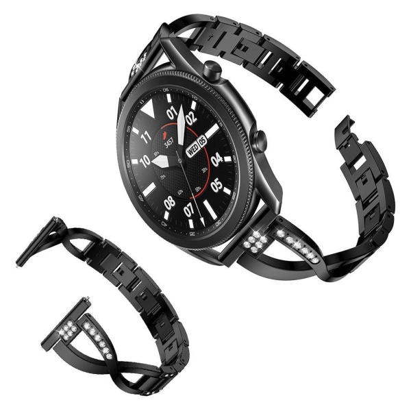 Generic Samsung Galaxy Watch 3 (45mm) Rhinesten Rustfrit Stål Rem - Sort Black