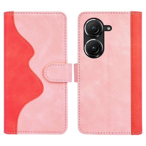 Generic Two-color Leather Flip Case For Asus Zenfone 9 - Pink