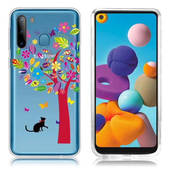 Generic Deco Samsung Galaxy A21 Cover - Kat Og Træ Multicolor