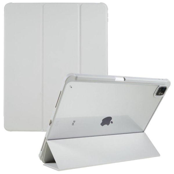 Generic Ipad Pro 12.9 (2022) / (2021) (2020) Tri-fold Leather And Acry Silver Grey