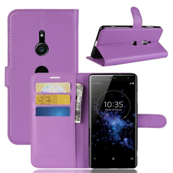 Generic Sony Xperia Xz3 Mobiletui I Kunstlæder Med Litchi Tekstur Og Kor Purple