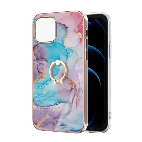 Generic Marble Mønstret Cover Med Ring Holder Til Iphone 13 - Milky Way Multicolor