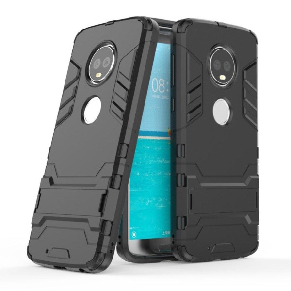 Generic Motorola Moto G6 Etui Med Hårdt Plastik Armering Og Stativ - Sor Black