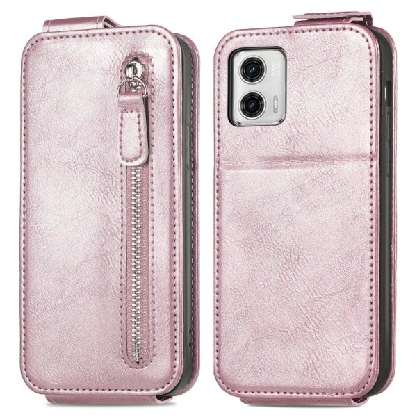 Generic Vertical Flip Phone Etui Med Zipper Til Motorola Moto G73 - Rødg Pink