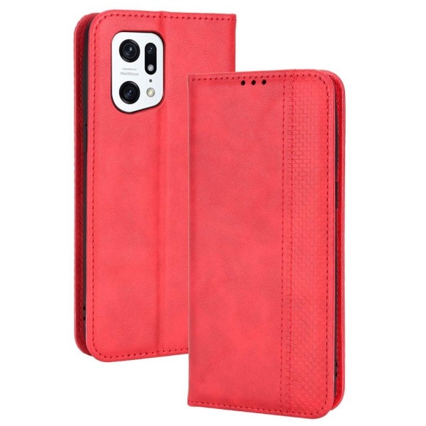 Generic Bofink Vintage Oppo Find X5 Pro Leather Case - Red