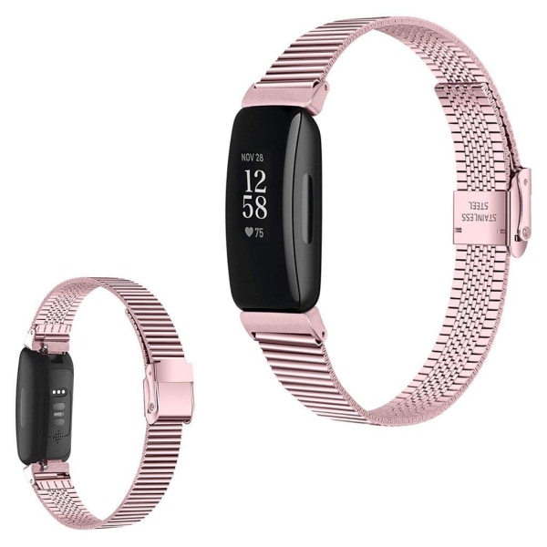 Generic Stylish Stainless Steel Watch Strap For Fitbit Inspire 2 - Rose Pink