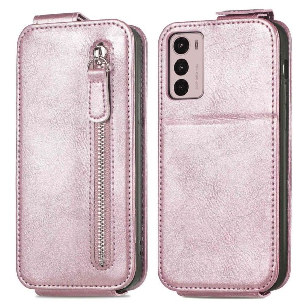 Generic Vertical Flip Phone Etui Med Zipper Til Motorola Moto G42 - Rødg Pink