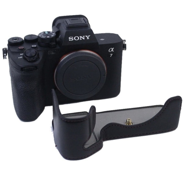 Generic Sony A7s Iii Half-body Pu Leather Case - Black