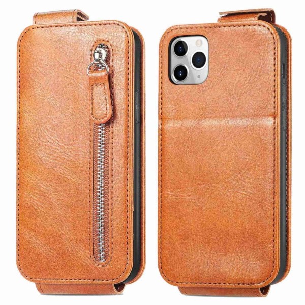 Generic Vertical Flip Phone Etui Med Zipper Til Iphone 11 Pro - Brun Brown