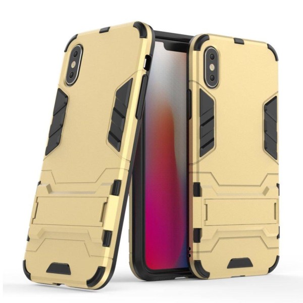 Generic Iphone Xs Beskyttelsesetui I Kombimaterialer Med Stativ - Guld Gold