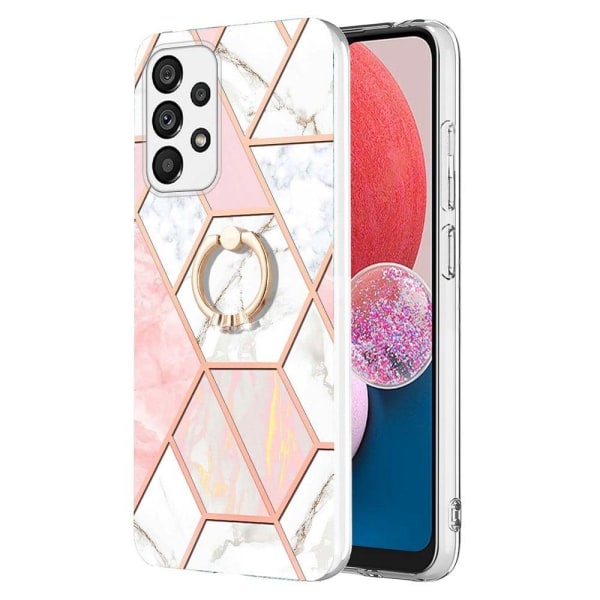 Generic Marble Mønstret Cover Med Ring Holder Til Samsung Galaxy A13 4g Pink