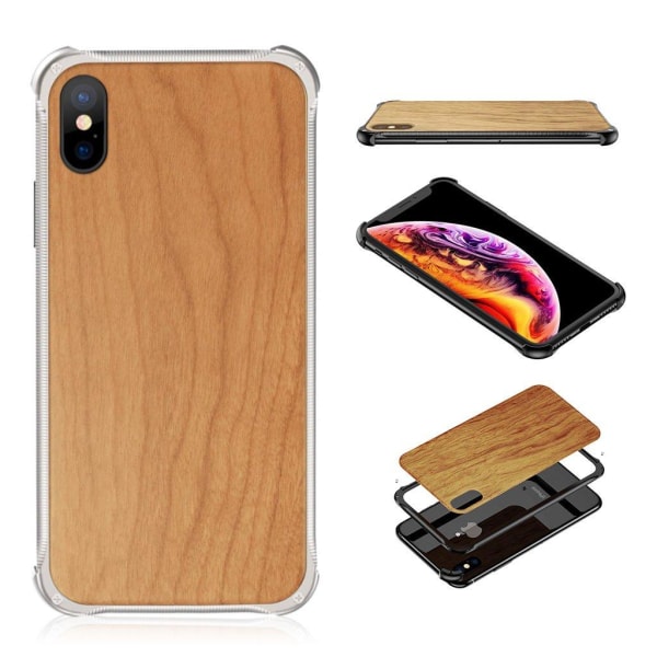 Generic Iphone Xs Beskyttelsesetui I Træ Med Aluminium Ramme - Sølv/cher Multicolor