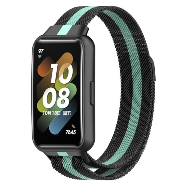 Generic Huawei Band 7 Striped Style Watch Strap - Black / Green