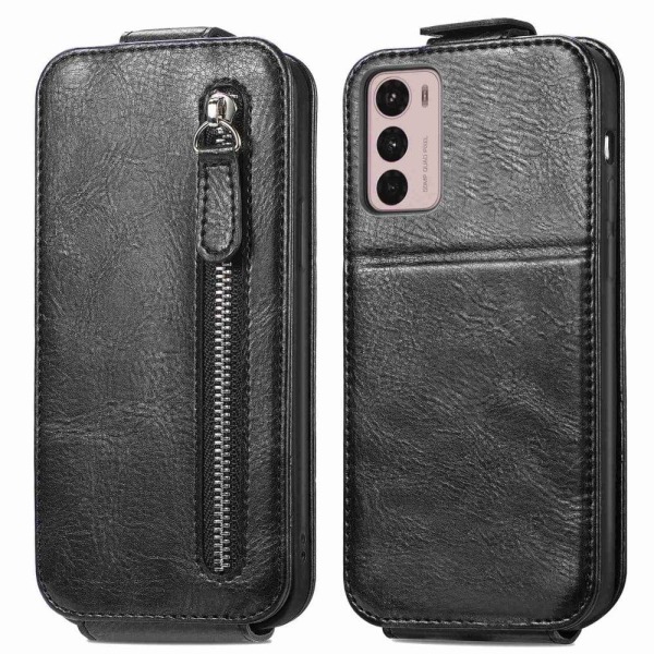 Generic Vertical Flip Phone Etui Med Zipper Til Motorola Moto G42 - Sort Black