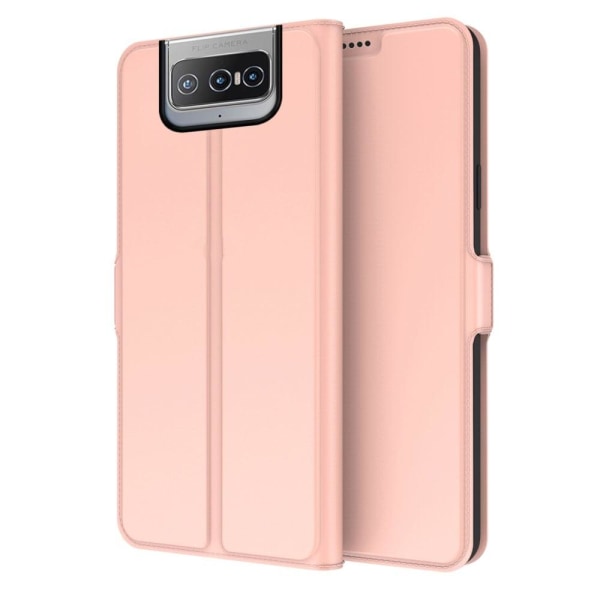 Generic Smooth Og Thin Premium Pu Læder Etui Til Asus Zenfone 8 Flip - R Pink