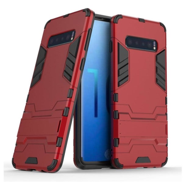 Generic Samsung Galaxy S10 Cool Beskyttende Kickstand Hybrid Etui - Rød Red