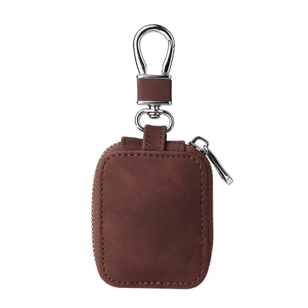 Generic Airpods 3 / 2 Pro Leather Storage Bag With Keychain - Coffee Brown