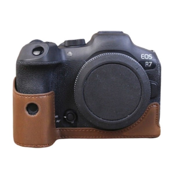 Generic Canon Eos R7 Half Body Leather Cover - Coffee Brown