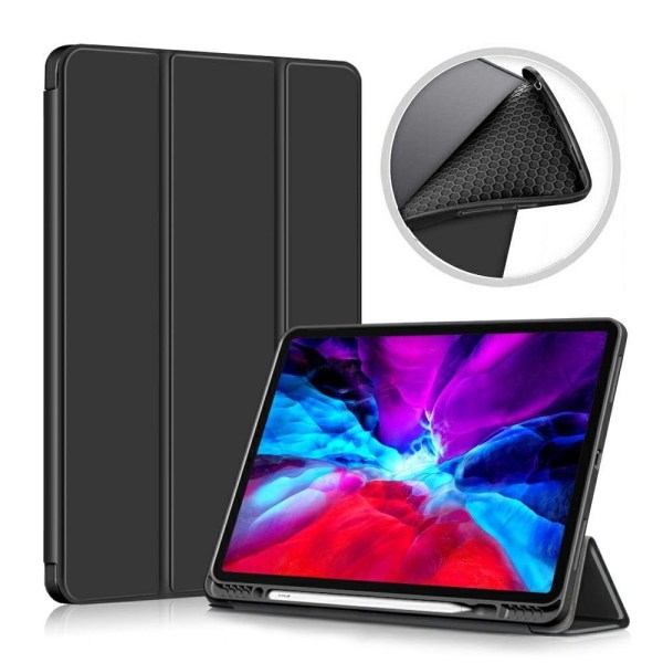 Generic Ipad Pro 12.9 (2021) / (2020) Tri-fold Pu Leather Flip Case With Black