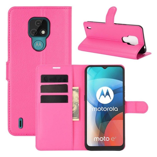 Generic Classic Motorola Moto E7 Flip Etui - Rose Pink