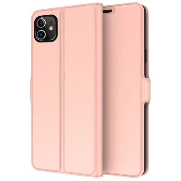 Generic Smooth Og Thin Premium Pu Læder Etui Til Iphone 12 / Pro - Rø Pink