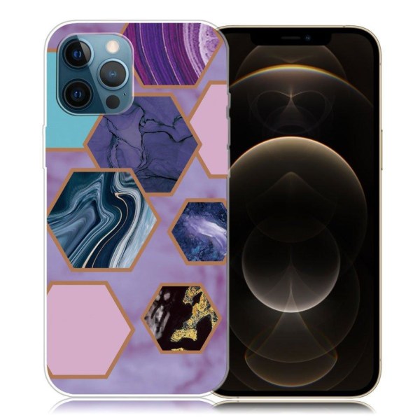 Generic Marble Iphone 12 Pro Max Etui - Hexagons In Purple Background