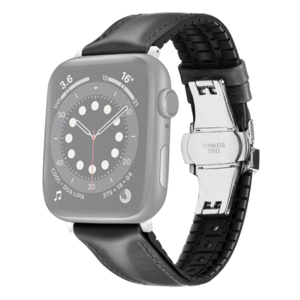 Generic Apple Watch Series 6 / 5 44mm Komfortabel Læder Rem - Sort Søl Black