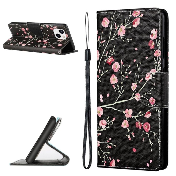 Generic Wonderland Iphone 13 Mini Flip Etui - Røde Blomster I Black Multicolor