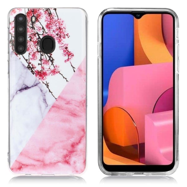 Generic Marble Samsung Galaxy A21 Cover - Blomstret Marmor Pink