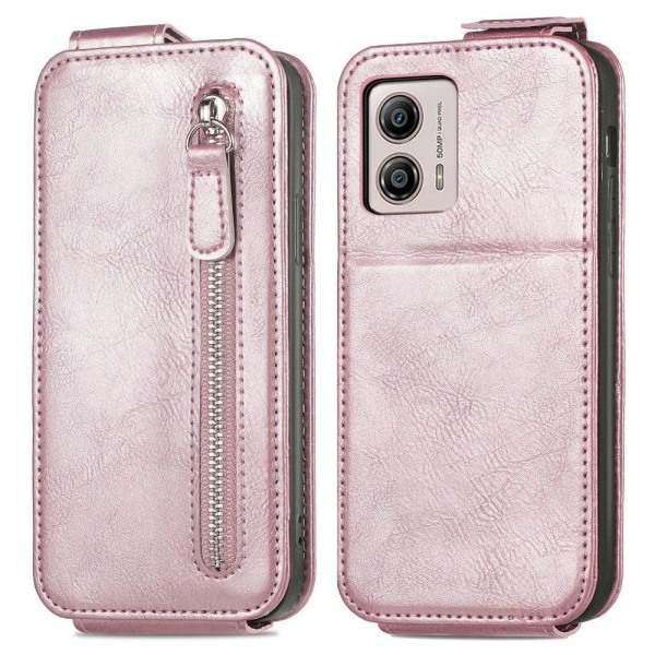 Generic Vertical Flip Phone Etui Med Zipper Til Motorola Moto G53 - Rødg Pink