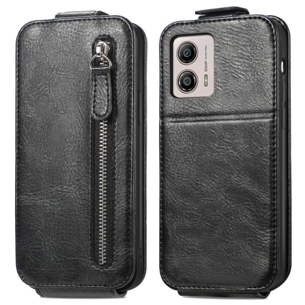 Generic Vertical Flip Phone Etui Med Zipper Til Motorola Moto G53 - Sort Black