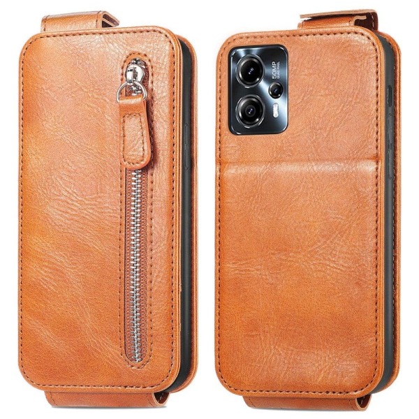 Generic Vertical Flip Phone Etui Med Zipper Til Motorola Moto G23 / G13 Brown