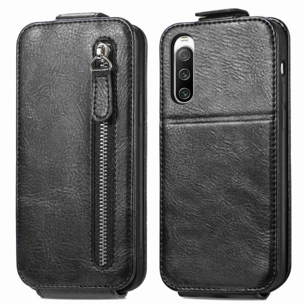 Generic Vertical Flip Phone Etui Med Zipper Til Sony Xperia 10 Iv - Sort Black