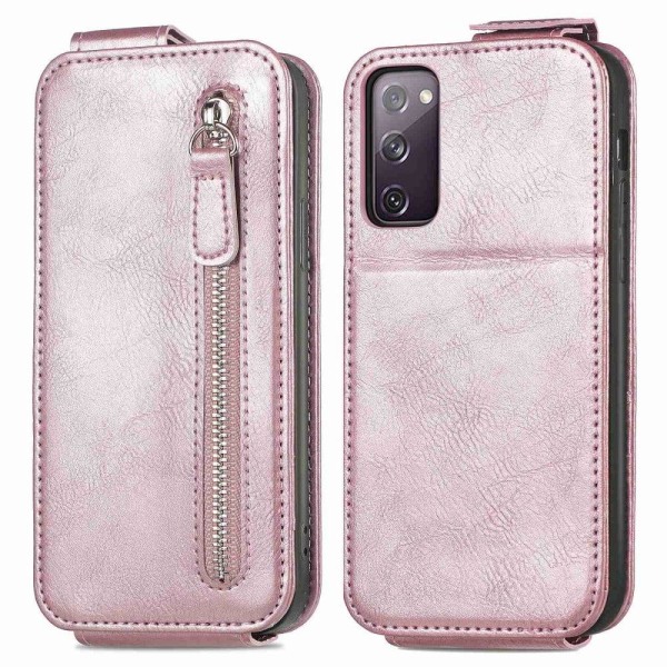 Generic Vertical Flip Phone Etui Med Zipper Til Samsung Galaxy S20 Fe 20 Pink