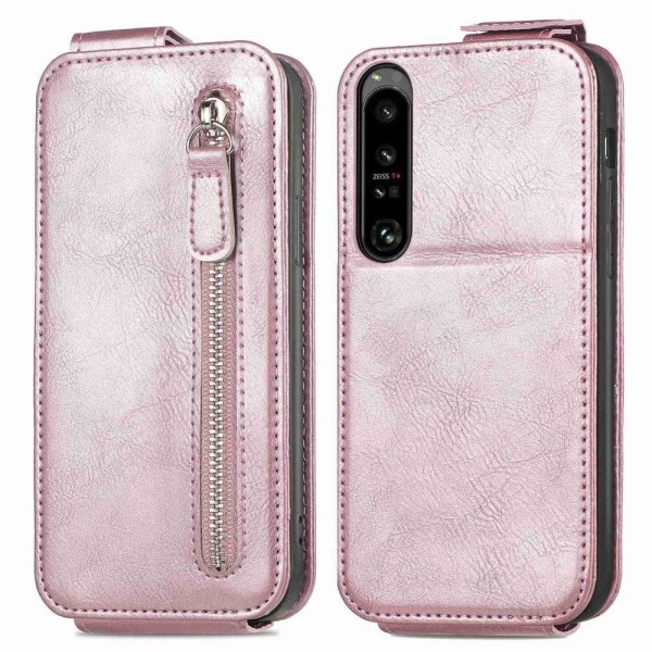 Generic Vertical Flip Phone Etui Med Zipper Til Sony Xperia 1 Iv - Rødgu Pink