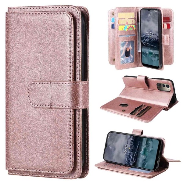 Generic 10-slot Wallet Case For Nokia G11 / G21 - Rose Gold Pink