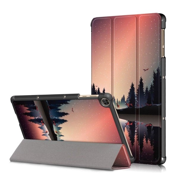 Generic Huawei Matepad T10 Pattern Tri-fold Leather Case - Nightfall Pink