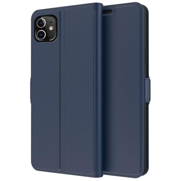Generic Smooth Og Thin Premium Pu Læder Etui Til Iphone 12 / Pro - Bl Blue