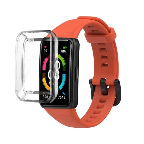 Generic Huawei Band 6 Silicone Watch Strap With Clear Cover - Red Orange