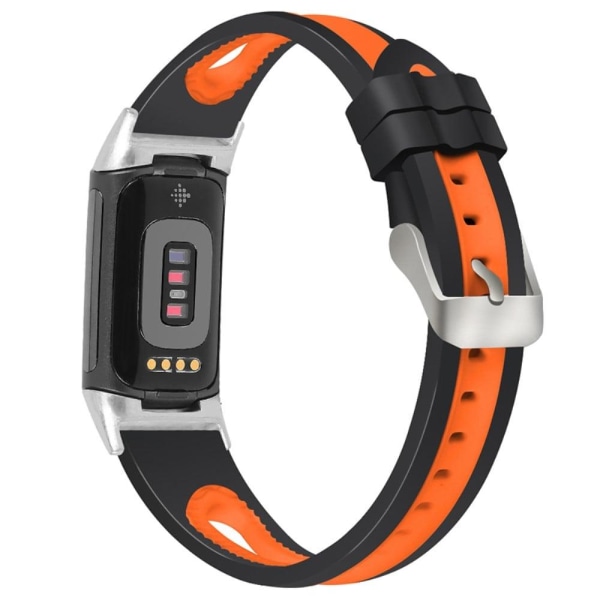 Generic Fitbit Charge 5 Bi-color Silicone Watch Strap - Black / Orange