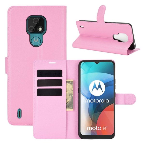 Generic Classic Motorola Moto E7 Flip Etui - Lyserød Pink