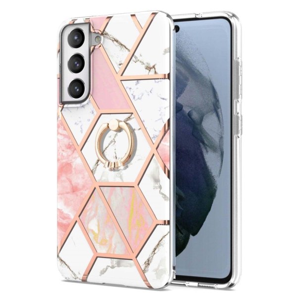 Generic Marble Mønstret Cover Med Ring Holder Til Samsung Galaxy S21 Fe Pink