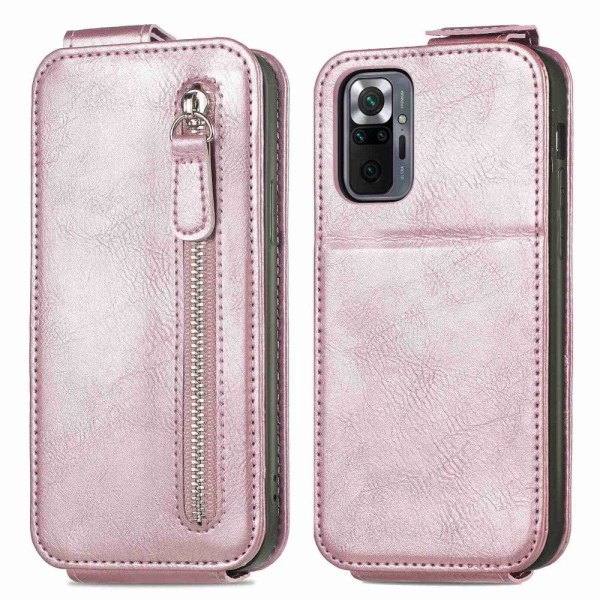 Generic Vertical Flip Phone Etui Med Zipper Til Xiaomi Redmi Note 10 Pro Pink