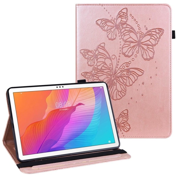 Generic Huawei Matepad T10 / T10s Butterfly Imprint Leather Case - Rose Pink