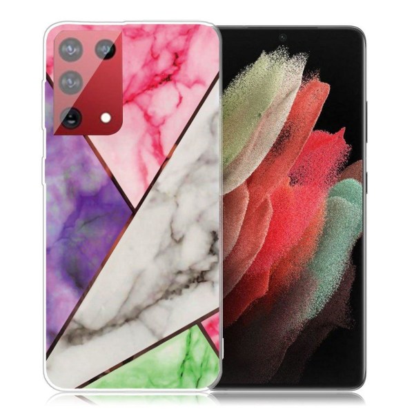 Generic Marble Samsung Galaxy S21 Ultra Etui - Lilla / Rose Hvid Grø Multicolor