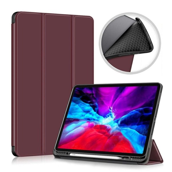 Generic Ipad Pro 12.9 (2021) / (2020) Tri-fold Pu Leather Flip Case With Red