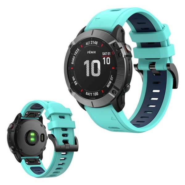 Generic Bi-color Silicone Watch Band For Garmin Device - Mint Green / Mi Blue