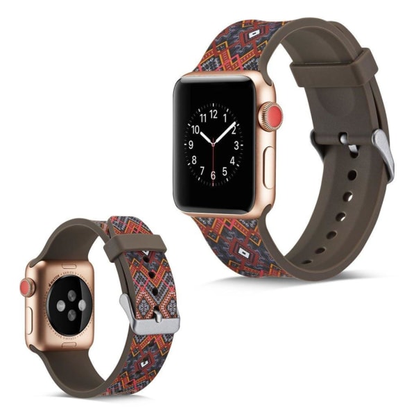 Generic Apple Watch Series 5 44mm Camouflage Silikone Urrem - Rød Diaman Multicolor