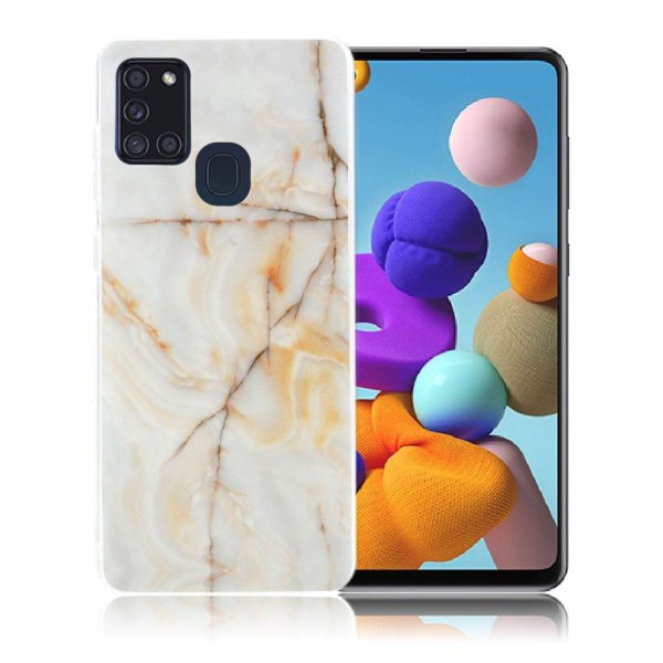Generic Marble Samsung Galaxy A21s Cover - Hvid / Orange Marmor White